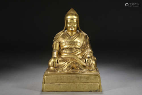 精铸铜胎鎏金玛尔巴大师坐像