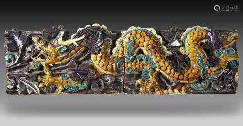 TWO CHINESE 'FAHUA'  GLAZED  'DRAGON' TILES, LATE MING DYNAS...