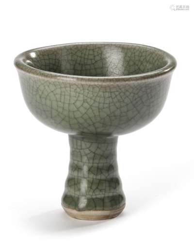 A CHINESE GUAN-TYPE CELADON STEM CUP, YUAN DYNASTY (1271-136...