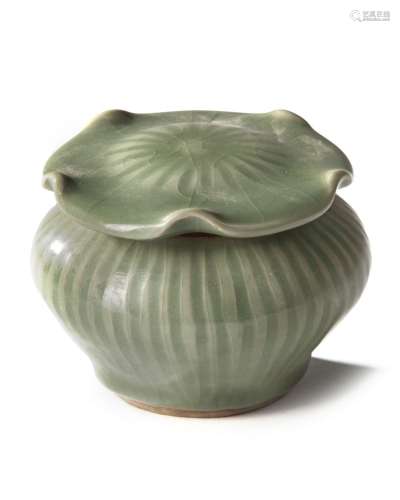 A CHINESE LONGQUAN CELADON CRACKLED ‘HUNDRED RIB’ JAR AND ‘L...
