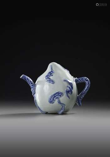 A CHINESE BLUE AND WHITE-GLAZED PEACH-FORM 'CADOGAN' TEAPOT,...