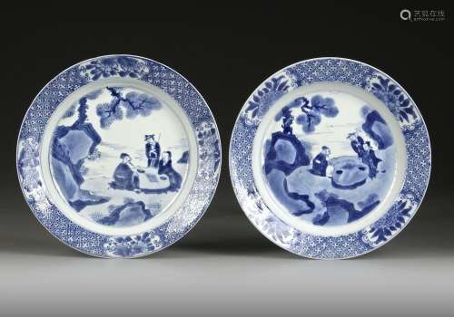 A PAIR OF BLUE AND WHITE SCHOLARS PLATES, KANGXI PERIOD (166...