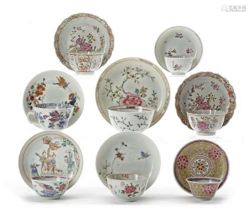 EIGHT CHINESE CUPS AND SAUCERS, 18TH CENTURY