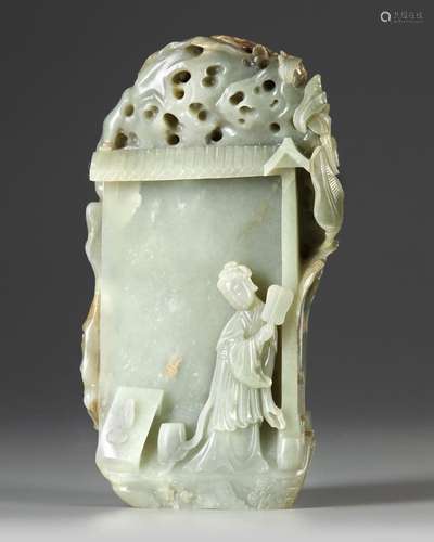 A CELADON JADE CARVING OF A MOUNTAIN,QING DYNASTY (1644-1911...