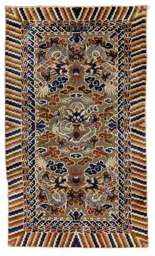 A CHINESE 'DRAGON' SILK AND METAL RUG, LATE 19TH CENTURY, PR...