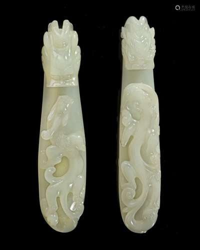 TWO WHITE JADE BELT HOOKS, 19TH-20TH CENTURY