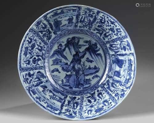 A CHINESE BLUE AND WHITE 'KRAAK PORSELEIN' BOWL, WANLI PERIO...