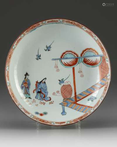 A DUTCH-DECORATED CHINESE 'AMSTERDAMSE BONT' DISH