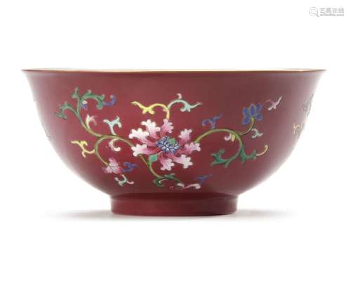 A CHINESE FAMILLE ROSE RUBY-GROUND BOWL, 19TH CENTURY