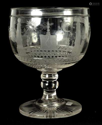 A LATE GEORGIAN MASONIC GLASS GOBLET