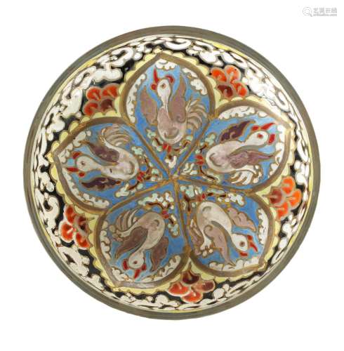 A LATE 19TH CENTURY CONTINENTAL ENAMELLED SHALLOW GLASS DISH