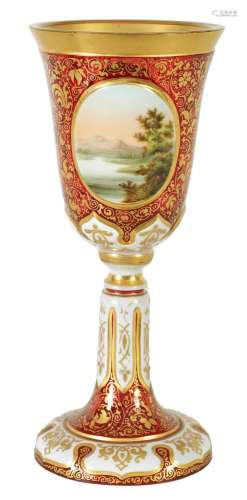 A 19TH CENTURY BOHEMIAN RUBY OVERLAID OPAQUE GLASS GOBLET