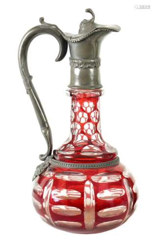 A 19TH CENTURY BOHEMIAN GLASS CLARET JUG