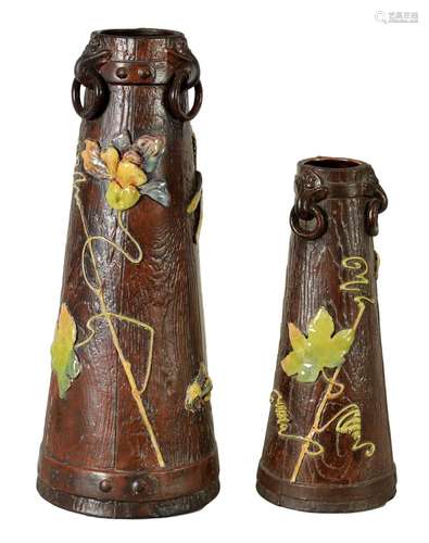 TWO LATE 19TH CENTURY BRETBY SIMULATED WOOD TAPERING VASES W...