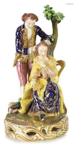 AN EARLY 19TH CENTURY DERBY FIGURE GROUP OF THE COURT HAIRDR...