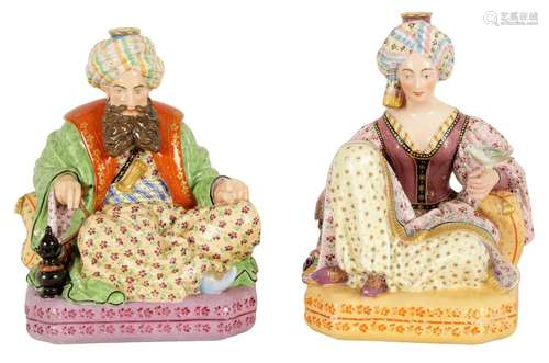 A PAIR OF 19TH CENTURY FRENCH FIGURAL PORCELAIN PERFUME BOTT...