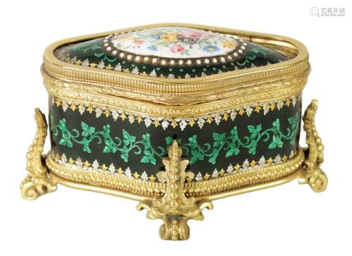 A GOOD 19TH CENTURY FRENCH GILT METAL AND LIMOGES ENAMEL JEW...