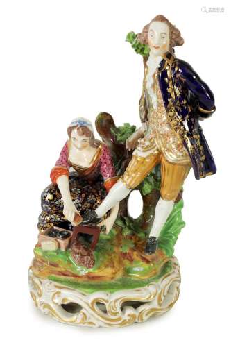 AN EARLY 19TH CENTURY DERBY FIGURE GROUP OF THE COURT SHOE B...