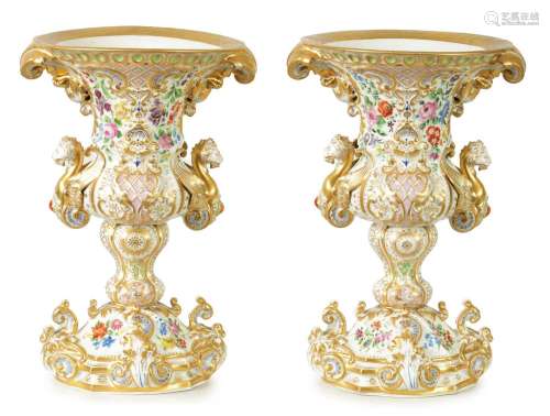 A DECORATIVE PAIR OF LATE 19TH CENTURY CONTINENTAL DRESDEN S...