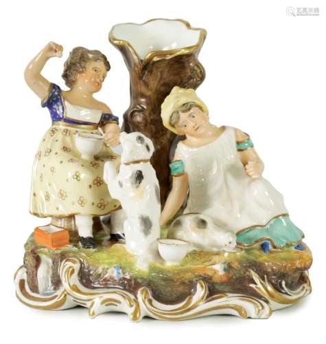 AN EARLY 19TH CENTURY MINTON FIGURE GROUP DEPICTING CHILDREN...