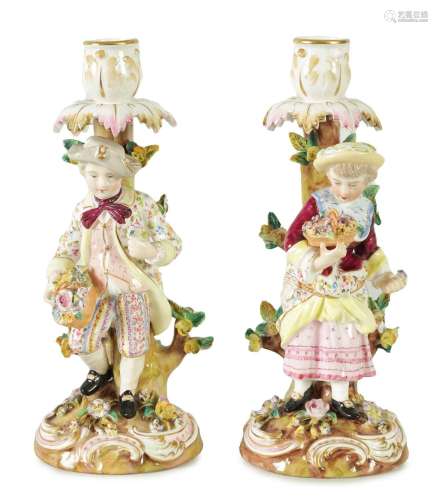 A PAIR OF 19TH CENTURY JOHN BEVINGTON FLORALLY ENCRUSTED FIG...