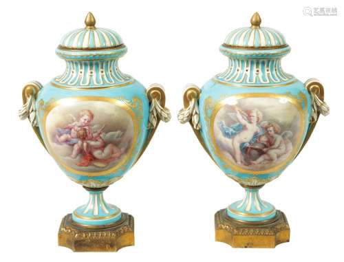 A PAIR OF LATE 19TH CENTURY FRENCH ORMOLU MOUNTED SEVRES PAT...
