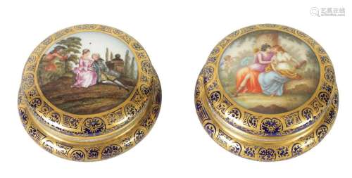 A PAIR OF LATE 19TH CENTURY DRESDEN RICHLY GILT AND ROYAL BL...