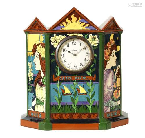 AN ARTS AND CRAFTS FOLEY POTTERY INTARSIO CLOCK DESIGNED BY ...