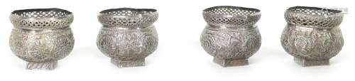 A SET OF 4 19TH CENTURY INDIAN SILVER POST VASES
