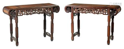 A PAIR OF 19TH-CENTURY CHINESE HARDWOOD TABLES WITH BURR WOO...