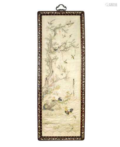 A 19TH CENTURY CHINESE SILK EMBROIDERED PANEL