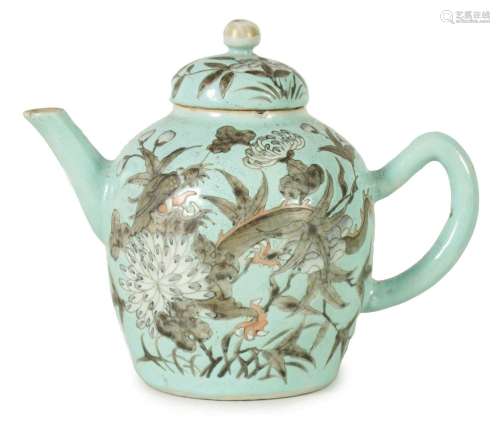 AN 18TH/19TH CENTURY CHINESE PALE BLUE GROUND SMALL TEAPOT A...