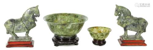 FOUR PIECES OF CHINESE SAGE GREEN JADE