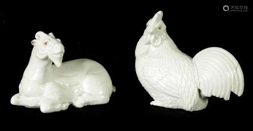 TWO 19TH CENTURY BLANC DE CHINE ANIMAL AND BIRD MODELS