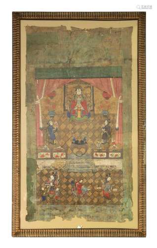 AN 18TH/19TH CENTURY CHINESE GLAZED FABRIC PANEL