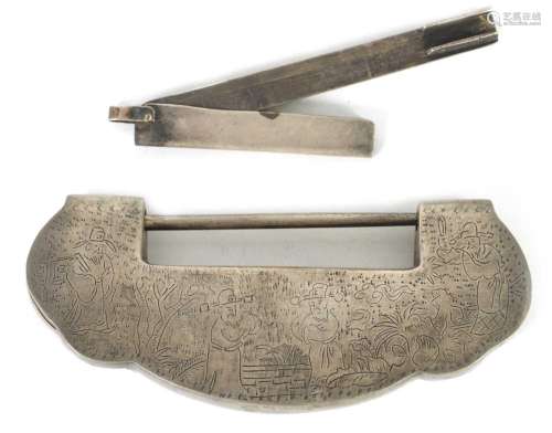 A 19TH CENTURY CHINESE STEEL PAD LOCK