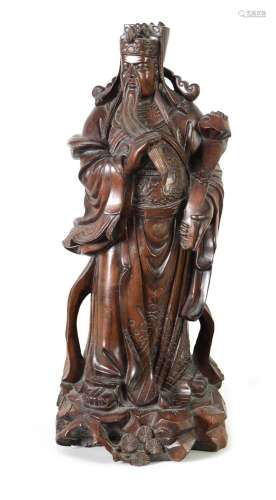 A LATE 19TH CENTURY CHINESE CARVED HARDWOOD FIGURAL SCULPTUR...