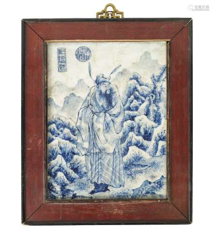 A JAPANESE MEIJI PERIOD BLUE AND WHITE PORCELAIN PLAQUE