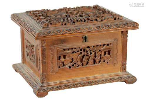 A LATE 19TH CENTURY CHINESE EXPORT CARVED FRUITWOOD JEWELLER...