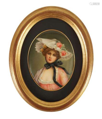 A LATE 19TH CENTURY KPM GERMAN OVAL CONVEX PORCELAIN HANGING...