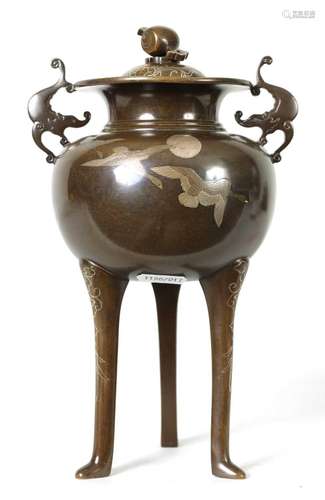 A GOOD 19TH CENTURY JAPANESE BRONZE AND MIXED METAL KORO AND...