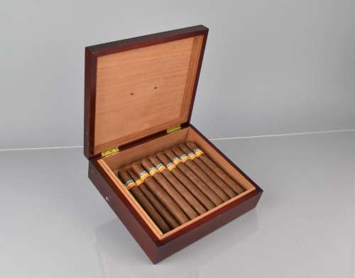 A Mahogany Cigar Box, Monogrammed RDB containing 19 Cohiba C...