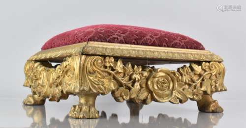 A 19th Century Carved and Pierced Gilt Stool of Square Form ...