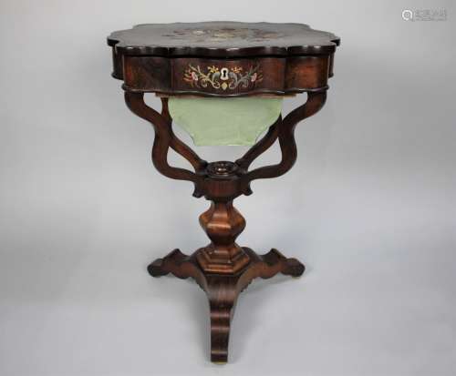 A Late 19th Century Shaped Top Ladies Work Table in Inlaid R...