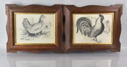 A Pair of Late 19th Century Framed Pencil Drawings of Poultr...