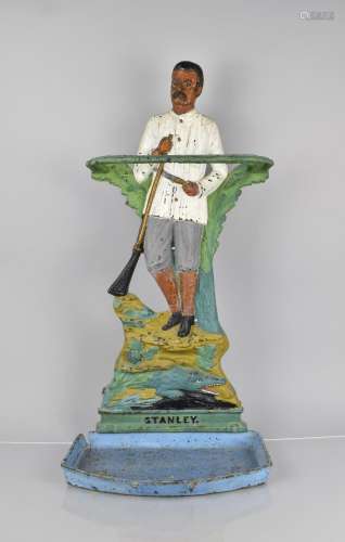 A Rare Victorian Painted Cast Iron Figural Stick Stand with ...