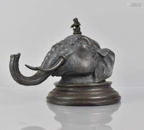 A Victorian Pewter Desk Inkwell in the Form of an Indian Ele...