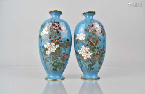 A Pair of Nice Quality Vases, Cloisonne Enamel on Bronze dec...