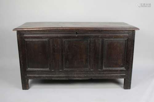 An 18th Century Oak Three Panel Coffer Chest with Hinged Lid...