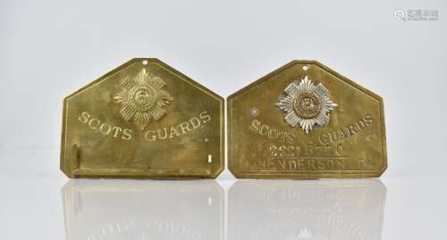 Two Brass Duty or Bed Plates for The Scots Guards, One inscr...